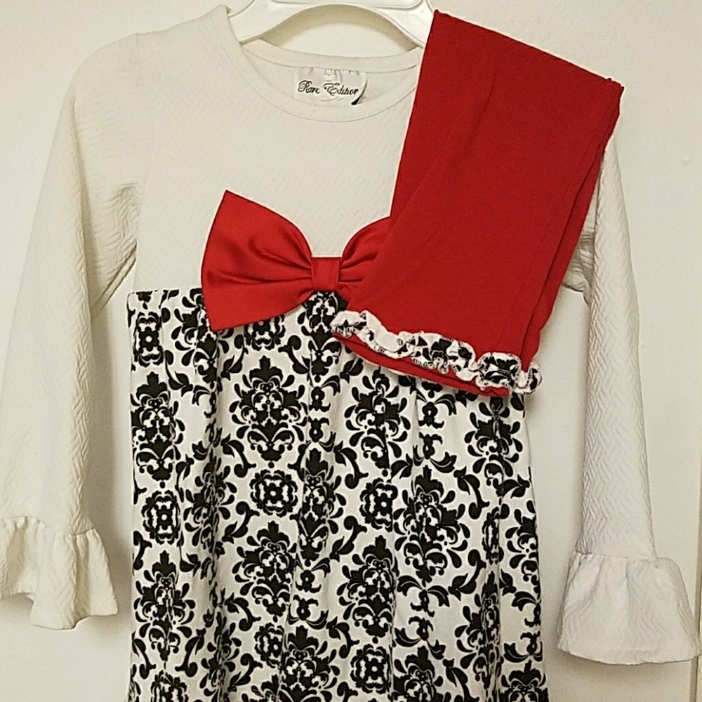 RARE EDITION Black&Cream Damask top w/ Red legging